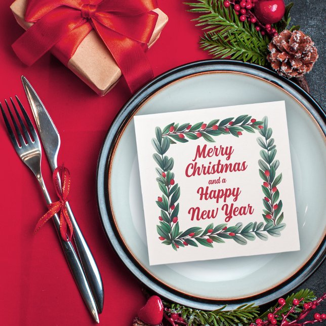 Beautiful Square Wreath Merry Christmas Napkin (Creator Uploaded)