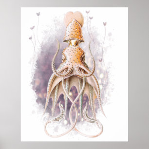 Beautiful squid painting Earnst Haeckel variation Poster