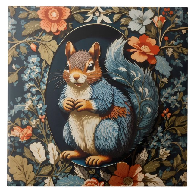 Beautiful Squirrel William Morris Inspired Tile (Front)