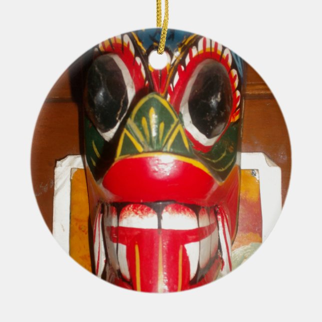 Beautiful Sri Lankan Traditional Fire Mask Art   Ceramic Tree Decoration (Front)