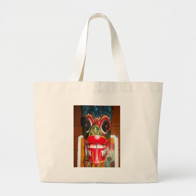 Beautiful Sri Lankan Traditional Fire Mask Art   Large Tote Bag (Front)
