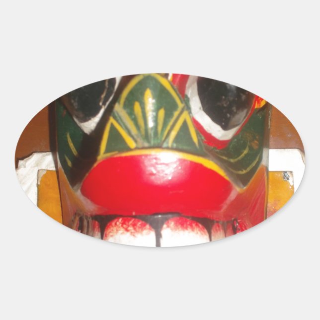 Beautiful Sri Lankan Traditional Fire Mask Art   Oval Sticker (Front)