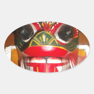 Beautiful Sri Lankan Traditional Fire Mask Art   Oval Sticker