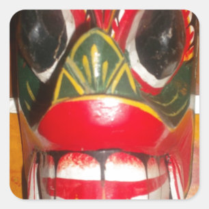 Beautiful Sri Lankan Traditional Fire Mask Art   Square Sticker