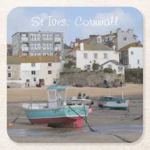 Beautiful St Ives beach in Cornwall Square Paper Coaster
