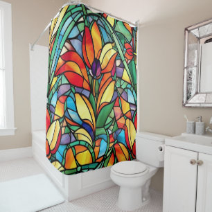 Beautiful Stained Glass Abstract Flower Floral Shower Curtain