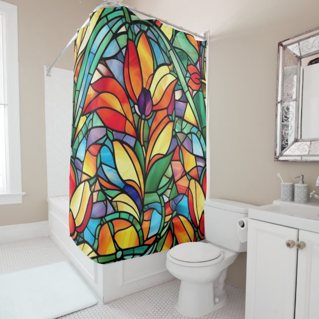 Beautiful Stained Glass Abstract Flower Floral Shower Curtain (In Situ)