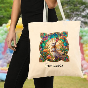 Beautiful Stained Glass Bunny Personalised Easter Tote Bag