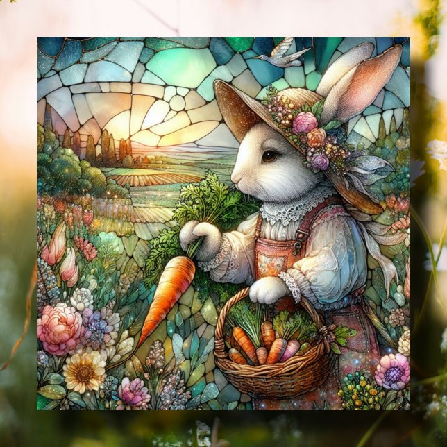 Beautiful Stained Glass Bunny With Harvest Easter Holiday Card (Creator Uploaded)