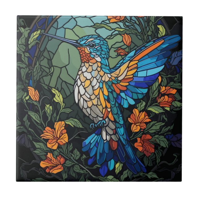Beautiful Stained Glass Hummingbird  Tile (Front)