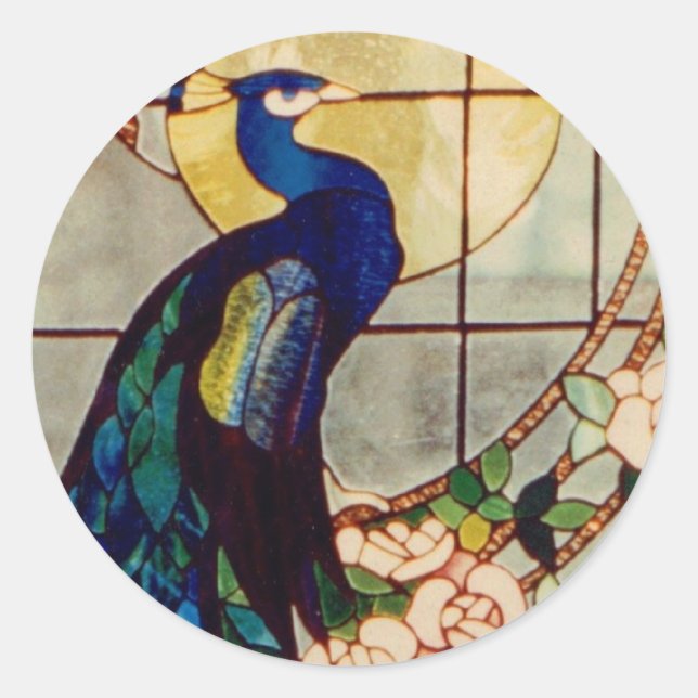 Beautiful Stained Glass Peacock Classic Round Sticker (Front)