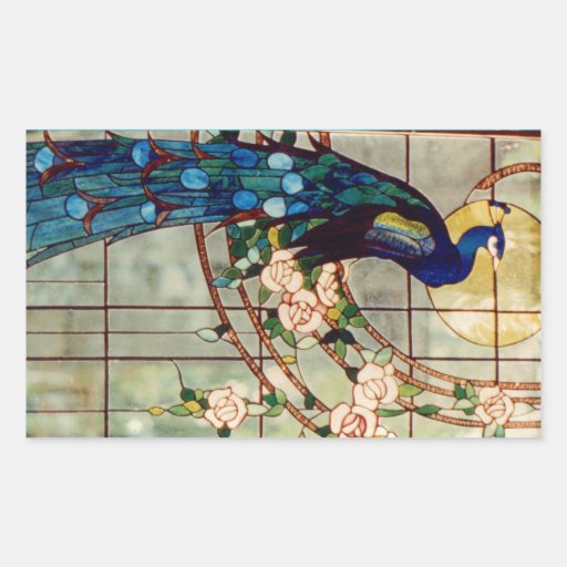 Image of Beautiful Stained Glass Peacock Rectangular Sticker