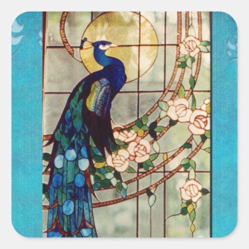 Image of Beautiful Stained Glass Peacock Square Sticker