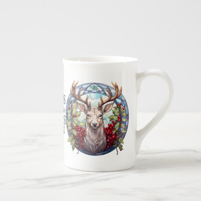 Beautiful Stained Glass Reindeer  Bone China Mug (Right)