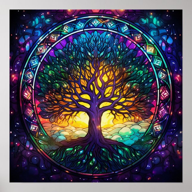 Beautiful Stained Glass Tree Poster (Front)