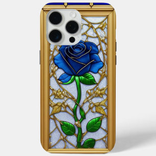 Beautiful Stained Glass Window with Blue Rose iPhone 15 Pro Max Case