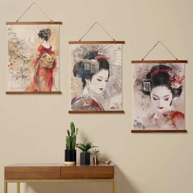 Beautiful Standing Geisha Hanging Tapestry (Asymmetrical)