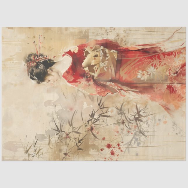 Beautiful Standing Geisha Tissue Paper (Front)