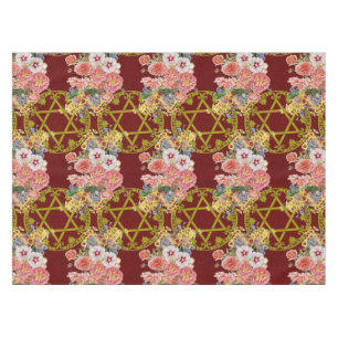 Beautiful Star of David with flowers on maroon Tablecloth