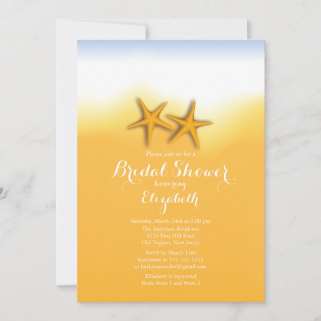 Beautiful Starfish Beach Bridal Shower Invitation (Front)