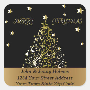 Beautiful starry metallic gold Christmas tree Square Sticker