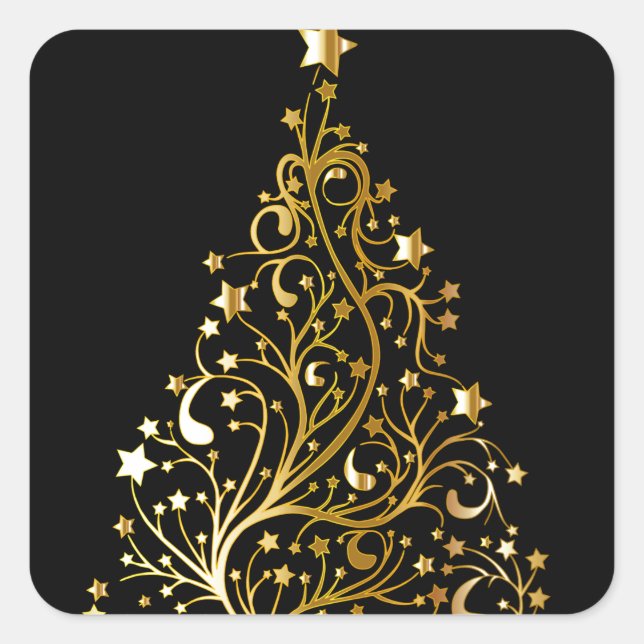 Beautiful starry metallic gold Christmas tree Square Sticker (Front)