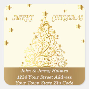 Beautiful starry metallic gold Christmas tree Square Sticker