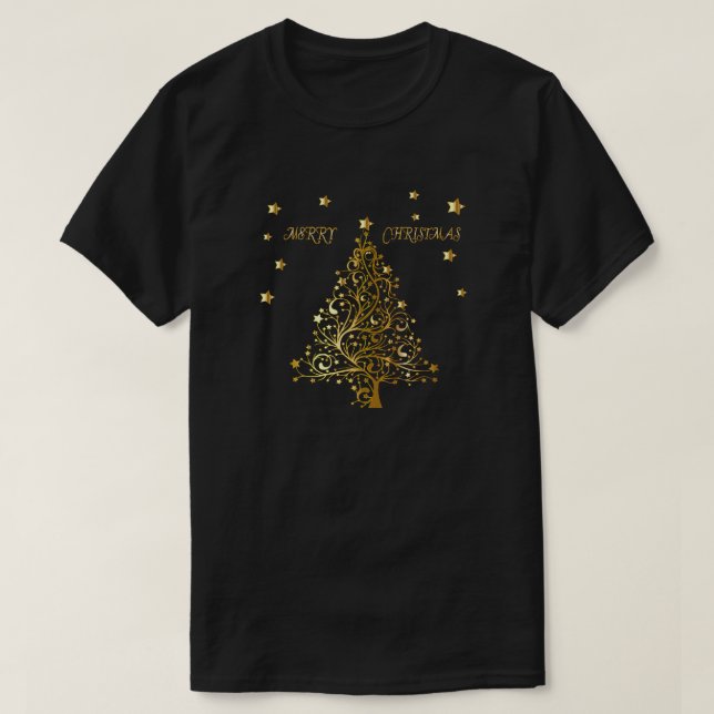 Beautiful starry metallic gold Christmas tree T-Shirt (Design Front)
