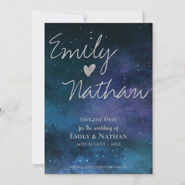 Beautiful Starry Night Typography Wedding  Save The Date (Front)