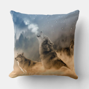 Beautiful Stars Foggy Cold Night Wolfs Howl Cushion
