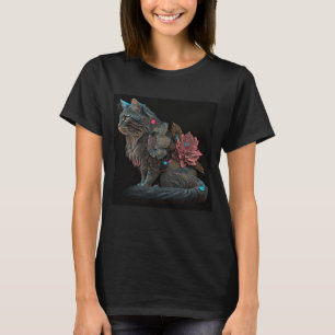 Beautiful steampunk cat with pink flowers T-Shirt