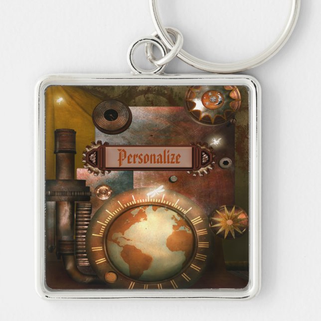 Beautiful Steampunk Personalised Key Chain (Front)
