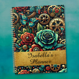 Beautiful Steampunk Themed Gears and Roses   Planner