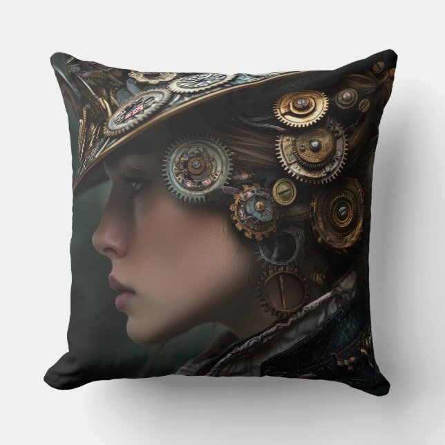 Beautiful Steampunk Woman  Cushion (Front)