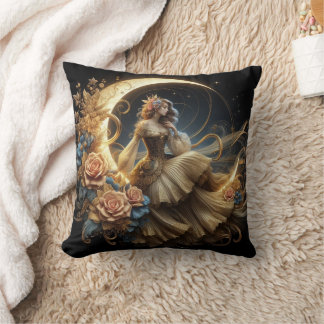 Beautiful Steampunk Woman on the Moon Cushion