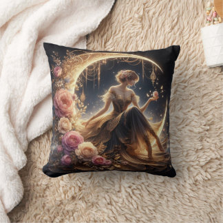 Beautiful Steampunk Woman on the Moon Cushion