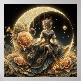 Beautiful Steampunk Woman on the Moon Poster