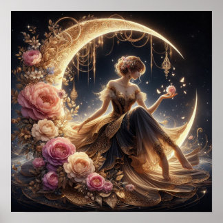 Beautiful Steampunk Woman on the Moon Poster