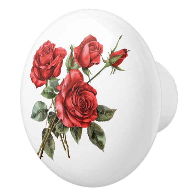 Beautiful Stems of Red Roses Ceramic Knob (Right)