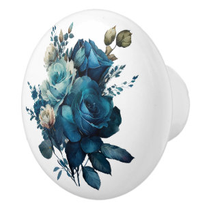Beautiful Stems of Teal Roses Ceramic Knob