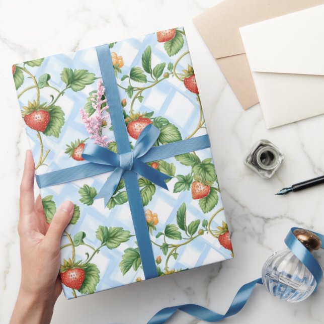 Beautiful Strawberries and Floral Bridal  Wrapping Paper (Gifting)