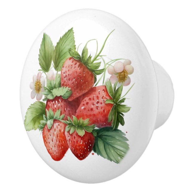 Beautiful Strawberries Ceramic Knob (Right)