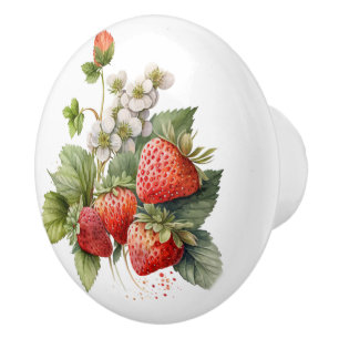 Beautiful Strawberries Ceramic Knob