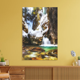 Beautiful stream in Gozd Martuljek end of winter Canvas Print