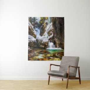 Beautiful stream in Gozd Martuljek end of winter Tapestry