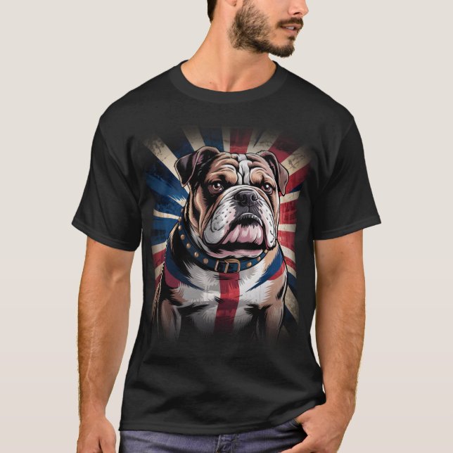 Beautiful strong and Powerful Bulldog UK flag T-Shirt (Front)