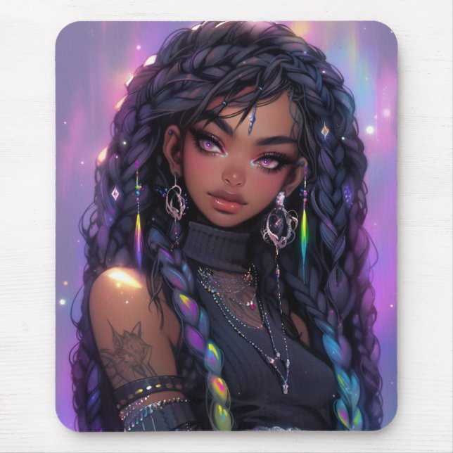 Beautiful Stylish Braided Hair Anime Girl Mouse Mat (Front)