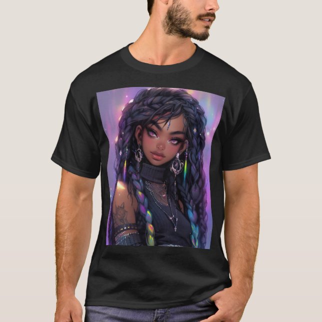 Beautiful Stylish Braided Hair Anime Girl T-Shirt (Front)