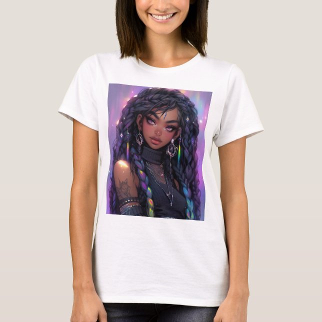 Beautiful Stylish Braided Hair Anime Girl T-Shirt (Front)