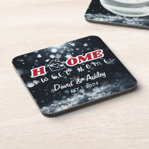 Beautiful Stylish Custom Couple Names Snow Home Coaster